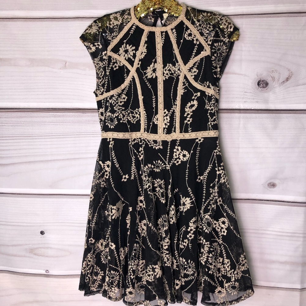 Free People Floral Crochet Mesh Cap-Sleeve Dress - Picture 1 of 8